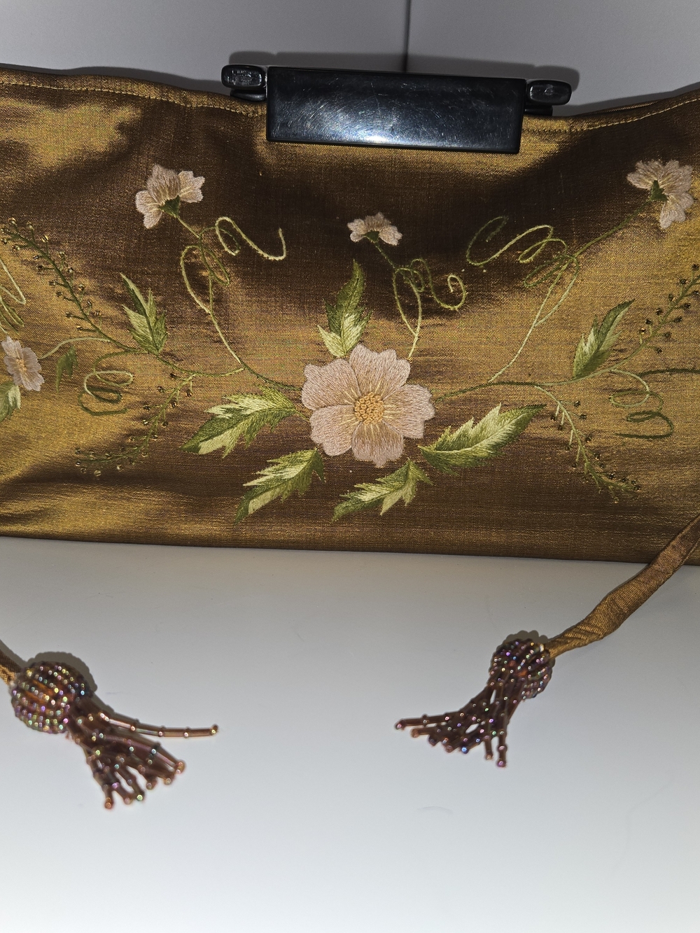 Embroidered Gold Floral Evening Clutch